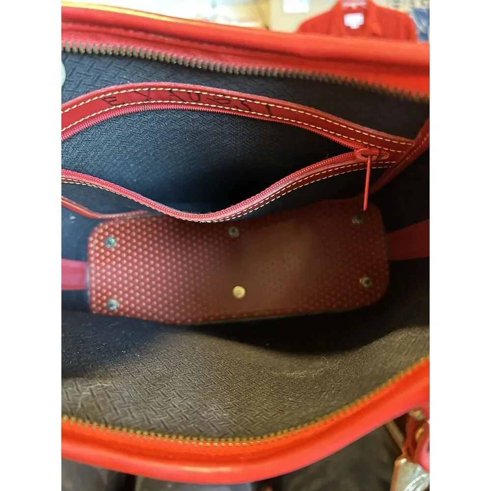 Dooney and Bourke Vintage ZipTop Red Leather Hobo Bag Gold Hardware FootedBottom